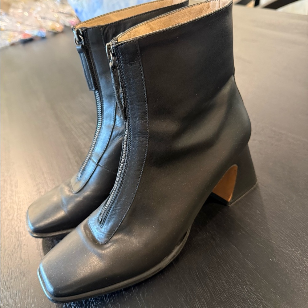 Ana Palma Women’s Black Leather Square Toe Chelsea Boots Spain Size 40 (9)
